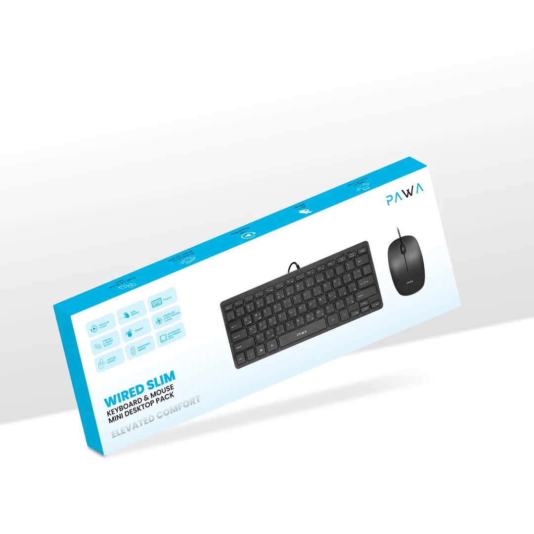 PAWA WIRED SLIM KEYBOARD AND MOUSE MINI DESKTOP PACK BLACK PW-CMBMKEA2-BK thumbnail 4