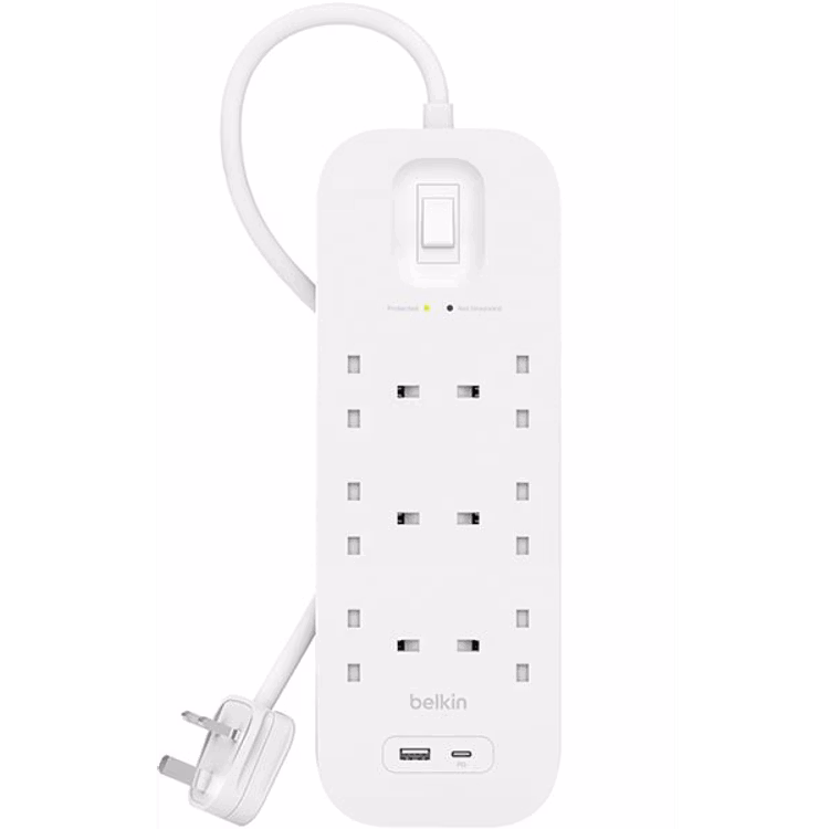 BELKIN CONNECT 6 PORT SURGE PROTECTOR WITH USB C AND USB A 6 OUTLET 2M SRB002AR2M thumbnail 2