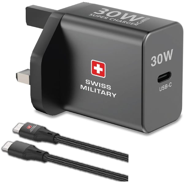 SWISS MILITARY 30W GAN II SUPER CHARGER WITH CABLE 1.5 M GRAY SM-GAN II-30W-1C-GRY