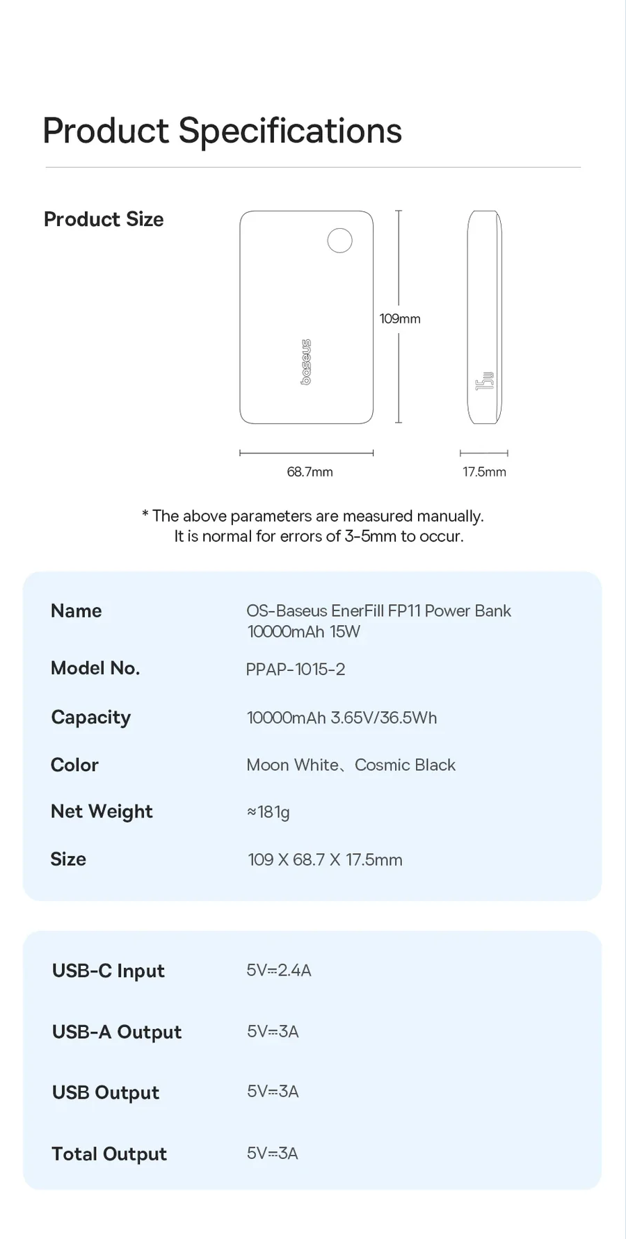 BASEUS ENERFILL FP11 FAST CHARGING 10000MAH 15W POWERBANK BLACK thumbnail 17