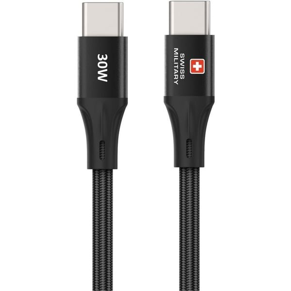 SWISS MILITARY USB C TO USB C 30W CABLE 1.2M BLACK