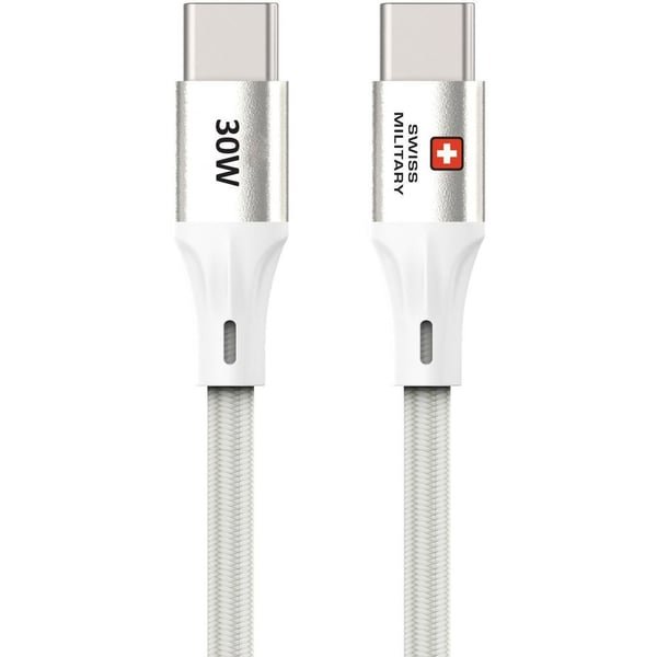 SWISS MILITARY USB C TO USB C 30W CABLE 1.2M WHITE