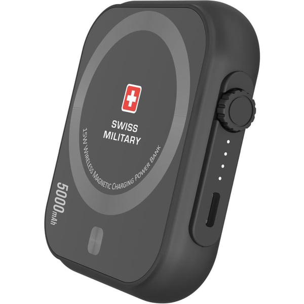 SWISS MILITARY 5000MAH WIRELESS MAGNETIC CHARGING PORTABLE POWERBANK BLACK