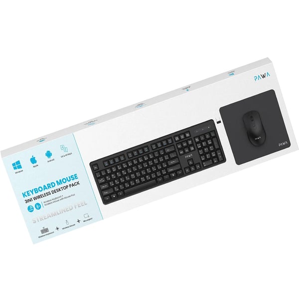 PAWA 3 IN 1 WIRELESS DESKTOP PACK KEYBAORD MOUSE BLACK PW-KMP24BTW-BK
