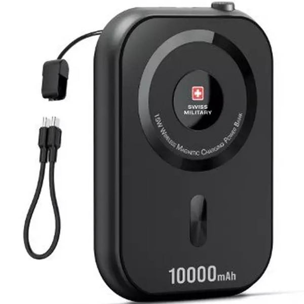 SWISS MILITARY 10000MAH 3 IN 1 WIRELESS MAGNETIC CHARGING PORTABLE POWERBANK BLACK thumbnail 3