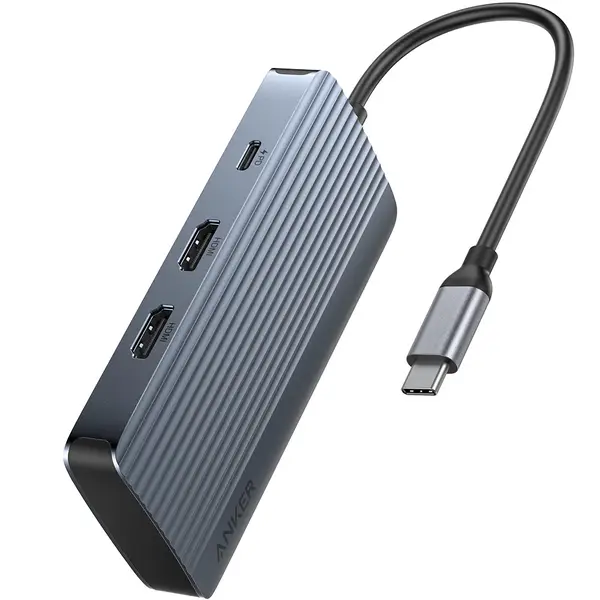 ANKER USB C HUB 7 IN 1 DUAL DISPLAY GRAY A8374AA1