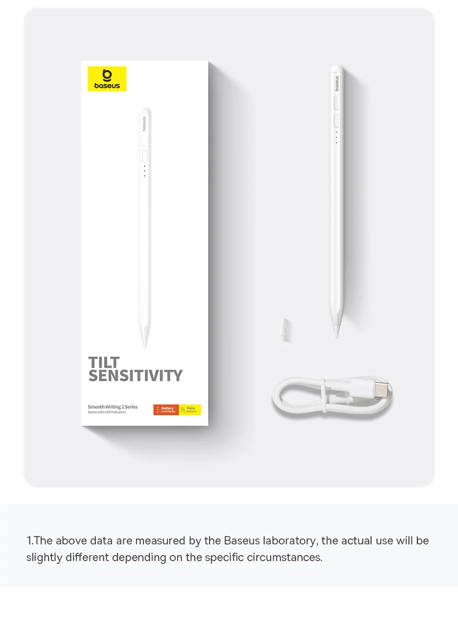 BASEUS SMOOTH WRITING 2 SERIES STYLUS LITE WITH LED INDICATORS ACTIVE WIRELESS VERSION MOON WHITE BS-PS043 thumbnail 2