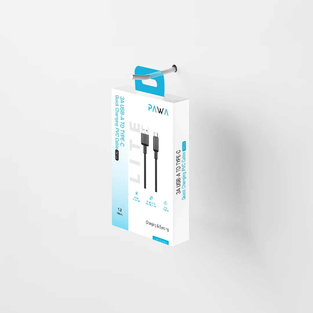 PAWA 3A USB A TO TYPE C QUICK CHARGING PVC CABLE 1.2M PW122 BLACK PW-BDC312AT-BK thumbnail 3