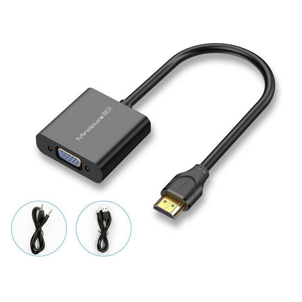MINDPURE HD TO VGA ADAPTER CABLE BLACK ROUND WIRE 2M LX10415