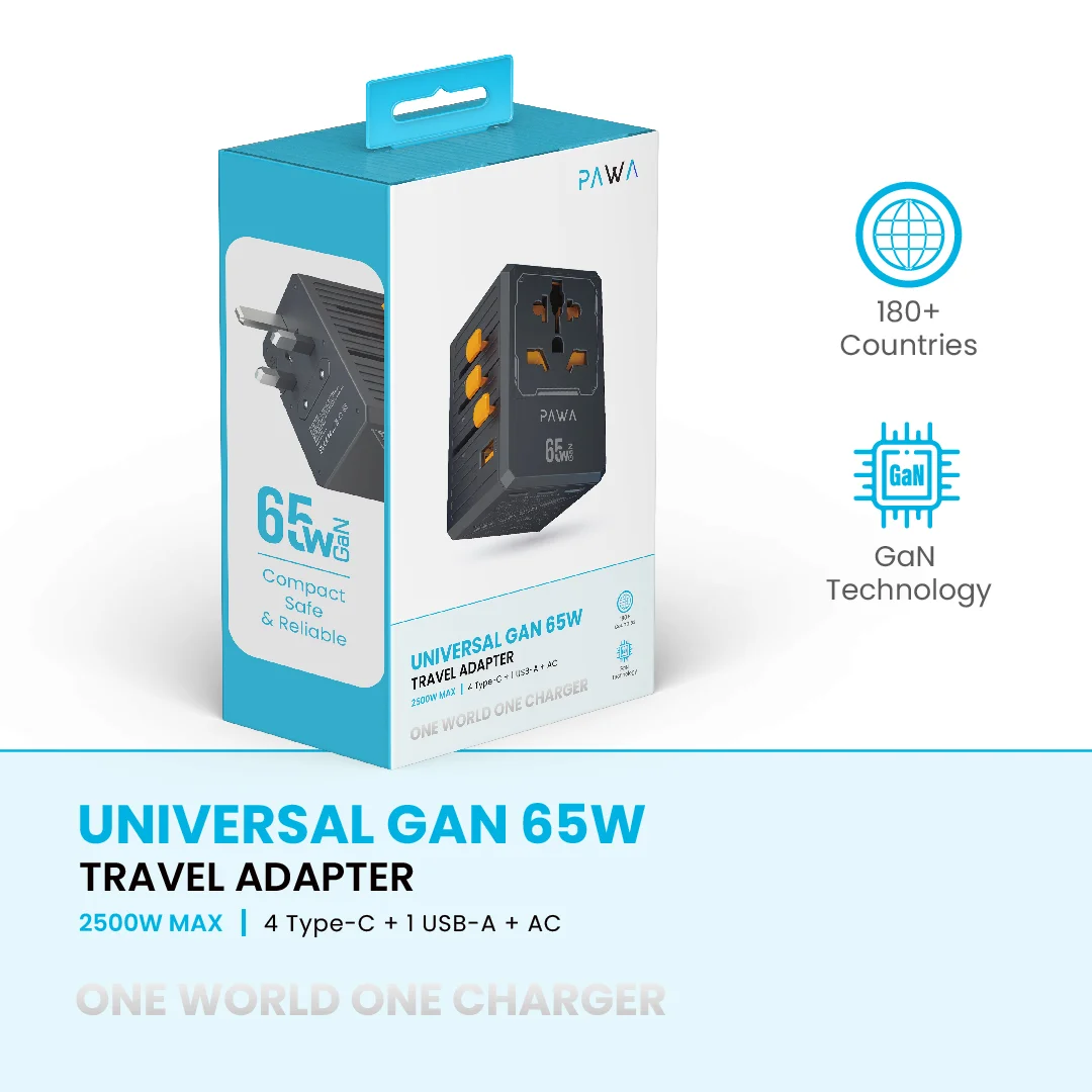 PAWA UNIVERSAL GAN 65W TRAVEL ADAPTER BLACK PW-TCUTA65W-BK thumbnail 4