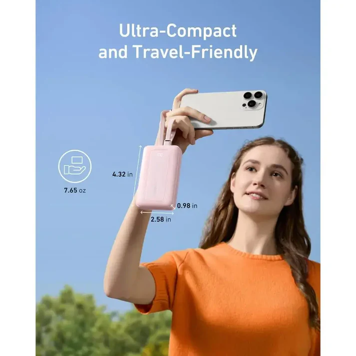 ANKER ZOLO 10000MAH POWER BANK 30W BUILT-IN TYPE-C AND LIGHTNING CABLE WHITE A1680H11 thumbnail 5