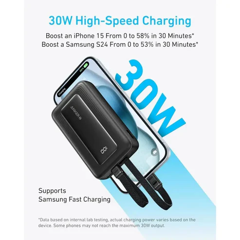ANKER ZOLO 10000MAH POWER BANK 30W BUILT-IN TYPE-C AND LIGHTNING CABLE BLACK A1680H11 thumbnail 4