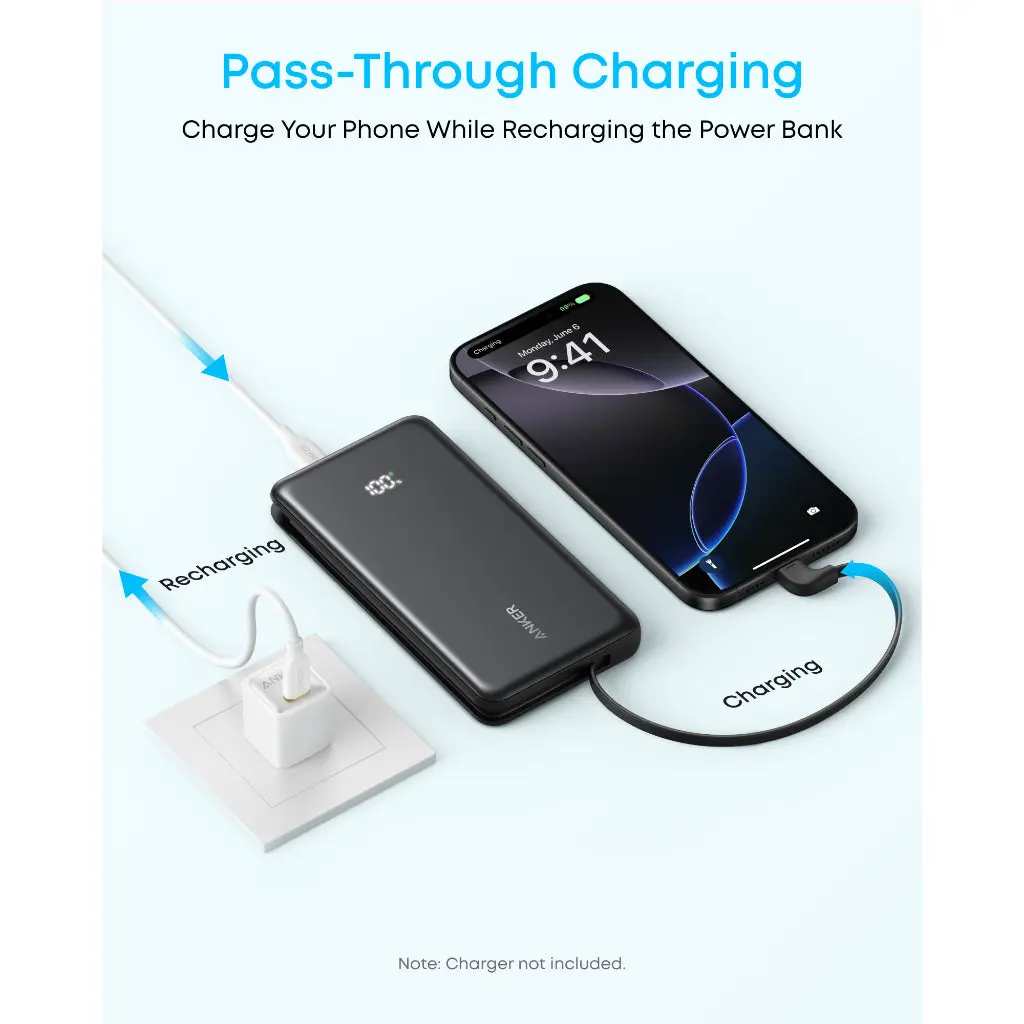ANKER ZOLO POWER BANK 20000MAH BUILT IN USB-C CABLE BLACK A110EH11 thumbnail 2