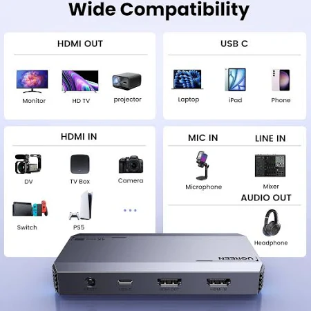 UGREEN AUDIO VIDEO CAPTURE CARD MIC HEADPHONE 4K/60HZ HDMI 10937 thumbnail 6