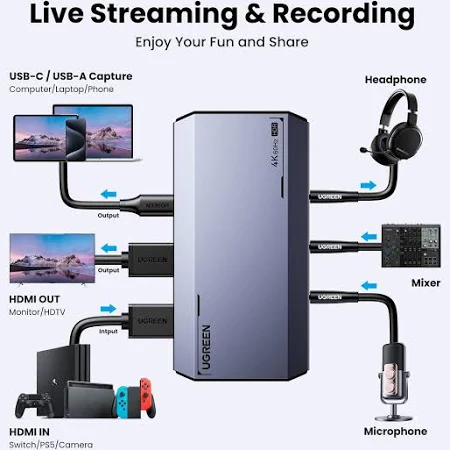 UGREEN AUDIO VIDEO CAPTURE CARD MIC HEADPHONE 4K/60HZ HDMI 10937 thumbnail 2