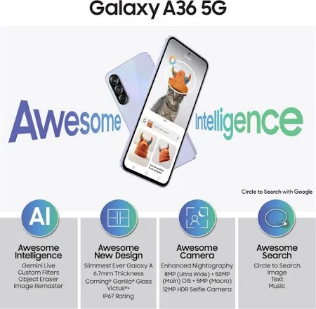 SAMSUNG GALAXY A36 5G 8+256GB AWESOME LAVENDER SM-A366B/DS thumbnail 9