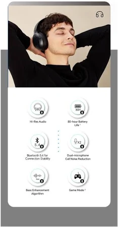 HONOR CHOICE HEADPHONE PRO ACTIVE NOISE CANCELLING BLACK-5504ABGU thumbnail 7