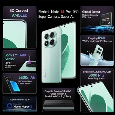 MI REDMI NOTE 14 PRO 5G 12GB RAM 512GB ROM CORAL GREEN thumbnail 7