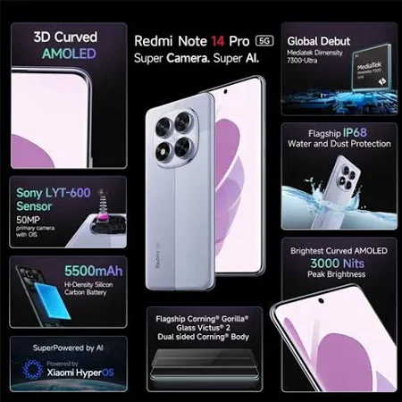 MI REDMI NOTE 14 PRO 5G 12GB RAM 512GB ROM LAVENDER PURPLE thumbnail 8