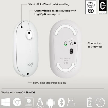 LOGITECH PEBBLE 2 COMBO KEYBOARD AND MOUSE WHITE 920-012398 thumbnail 8