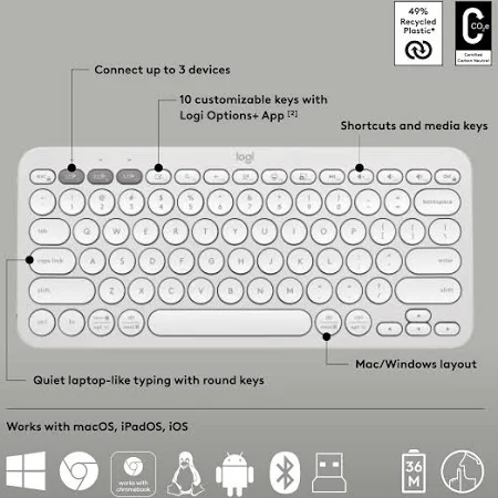 LOGITECH PEBBLE 2 COMBO KEYBOARD AND MOUSE WHITE 920-012398 thumbnail 7