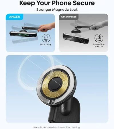 ANKER NANO WIRELESS CAR CHARGER MAGNETIC DETACHABLE PAD WITH ADAPTER & USB-C CABLE BLACK B2216H11 thumbnail 6