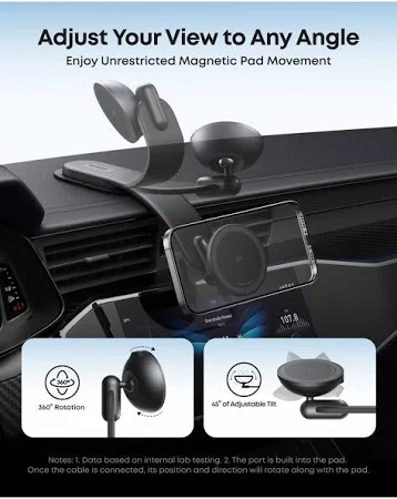ANKER NANO WIRELESS CAR CHARGER MAGNETIC DETACHABLE PAD WITH ADAPTER & USB-C CABLE BLACK B2216H11 thumbnail 5