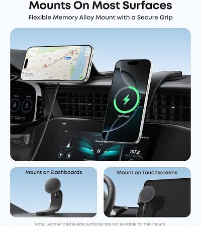 ANKER NANO WIRELESS CAR CHARGER MAGNETIC DETACHABLE PAD WITH ADAPTER & USB-C CABLE BLACK B2216H11 thumbnail 4