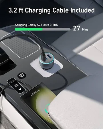 ANKER 535 67W POWERFUL TRIPLE PORT CAR CHARGER GRAY A2731HA1 thumbnail 3