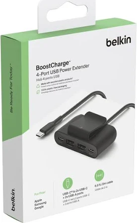 BELKIN BOOSTCHARGE 4 PORT USB POWER EXTENDER BLACK BUZ001BT2MBKB7 thumbnail 5