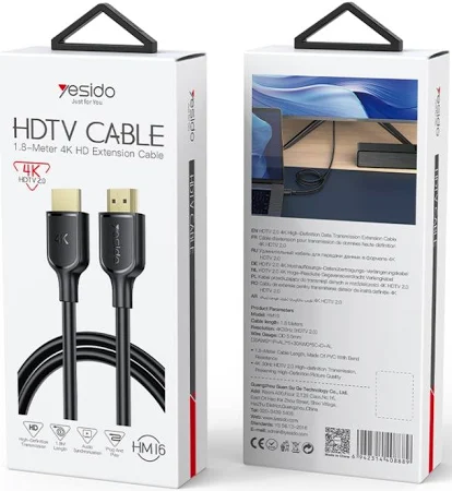 YESIDO 4K 30HZ HDMI TO HDMI CABLE 1.8M BLACK HM16 thumbnail 11