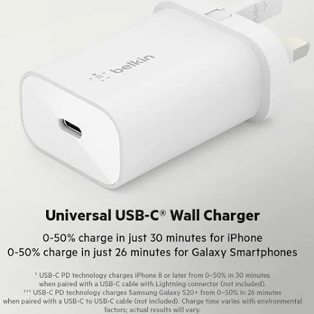BELKIN BOOST CHARGE 25W USB C WALL CHARGER WHITE WCA004MYWH thumbnail 10