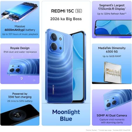 MI REDMI 15C 4GB RAM 128GB ROM MOONLIGHT BLUE thumbnail 2