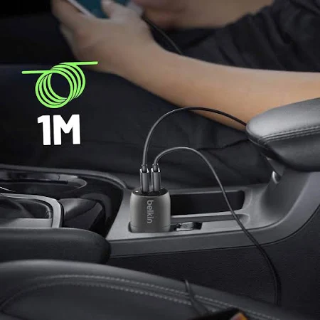 BELKIN CAR CHARGER DUAL PORT WITH 1M LTG CABLE BLAKC D001 thumbnail 5