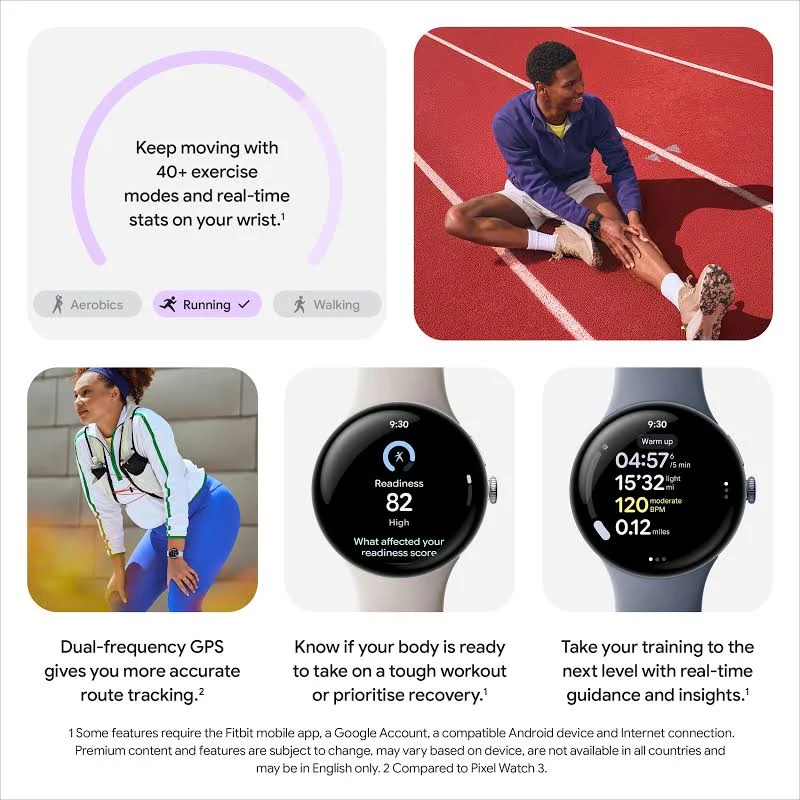 GOOGLE PIXEL WATCH 4 45MM WIFI WITH PORCELAIN ACTIVE BAND POLISHED SILVER ALUMINUM CASE thumbnail 6