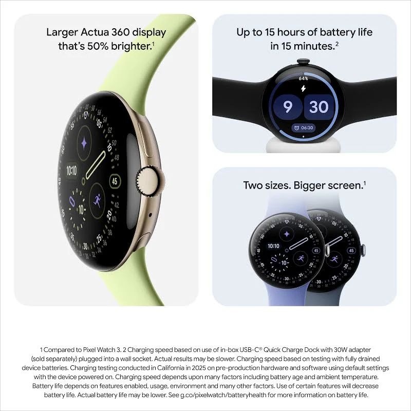GOOGLE PIXEL WATCH 4 45MM WIFI WITH PORCELAIN ACTIVE BAND POLISHED SILVER ALUMINUM CASE thumbnail 5