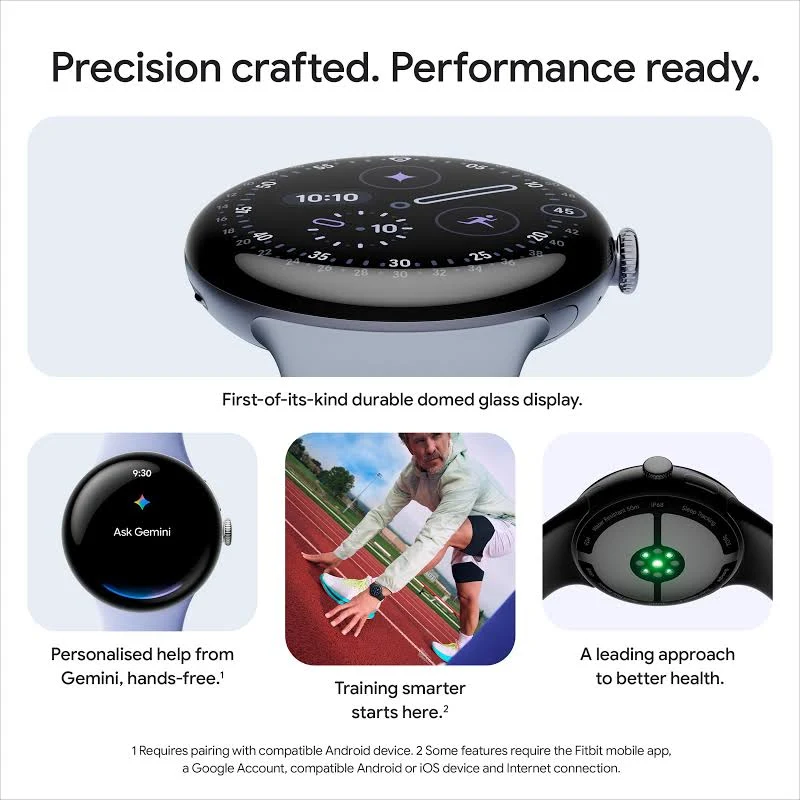 GOOGLE PIXEL WATCH 4 45MM WIFI WITH PORCELAIN ACTIVE BAND POLISHED SILVER ALUMINUM CASE thumbnail 4
