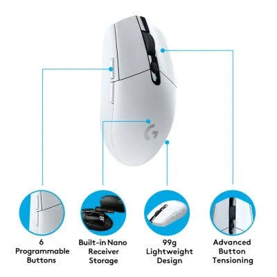 LOGITECH LIGHT SPEED G304 WIRELESS GAMING MOUSE WHITE 910-005295 thumbnail 4