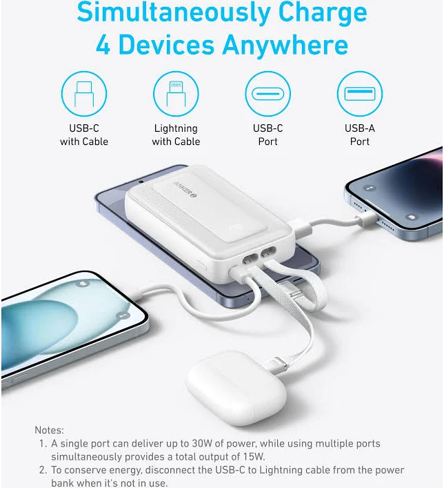 ANKER ZOLO POWER BANK 10K 35W BUILT IN DUAL USB C CABLES BLACK A1680H12 thumbnail 8