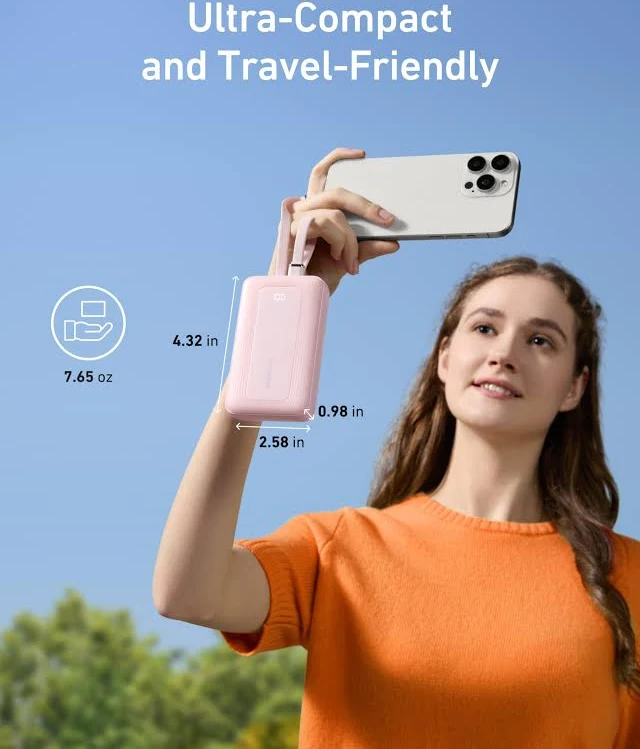 ANKER ZOLO POWER BANK 10K 35W BUILT IN DUAL USB C CABLES BLACK A1680H12 thumbnail 7