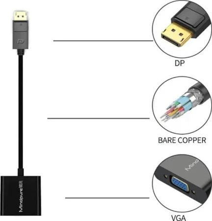 MINDPURE VGA MALE TO HDMI FEMALE CONVERTER WITH AUDIO POWER 1080P (ABS) BLACK LX10366 thumbnail 2
