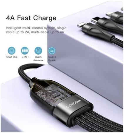 YESIDO 4 IN 1 CABLE 2M BLACK CA200 thumbnail 4