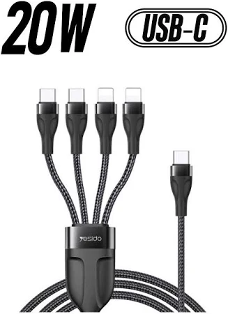 YESIDO 4 IN 1 CABLE 2M BLACK CA200 thumbnail 2