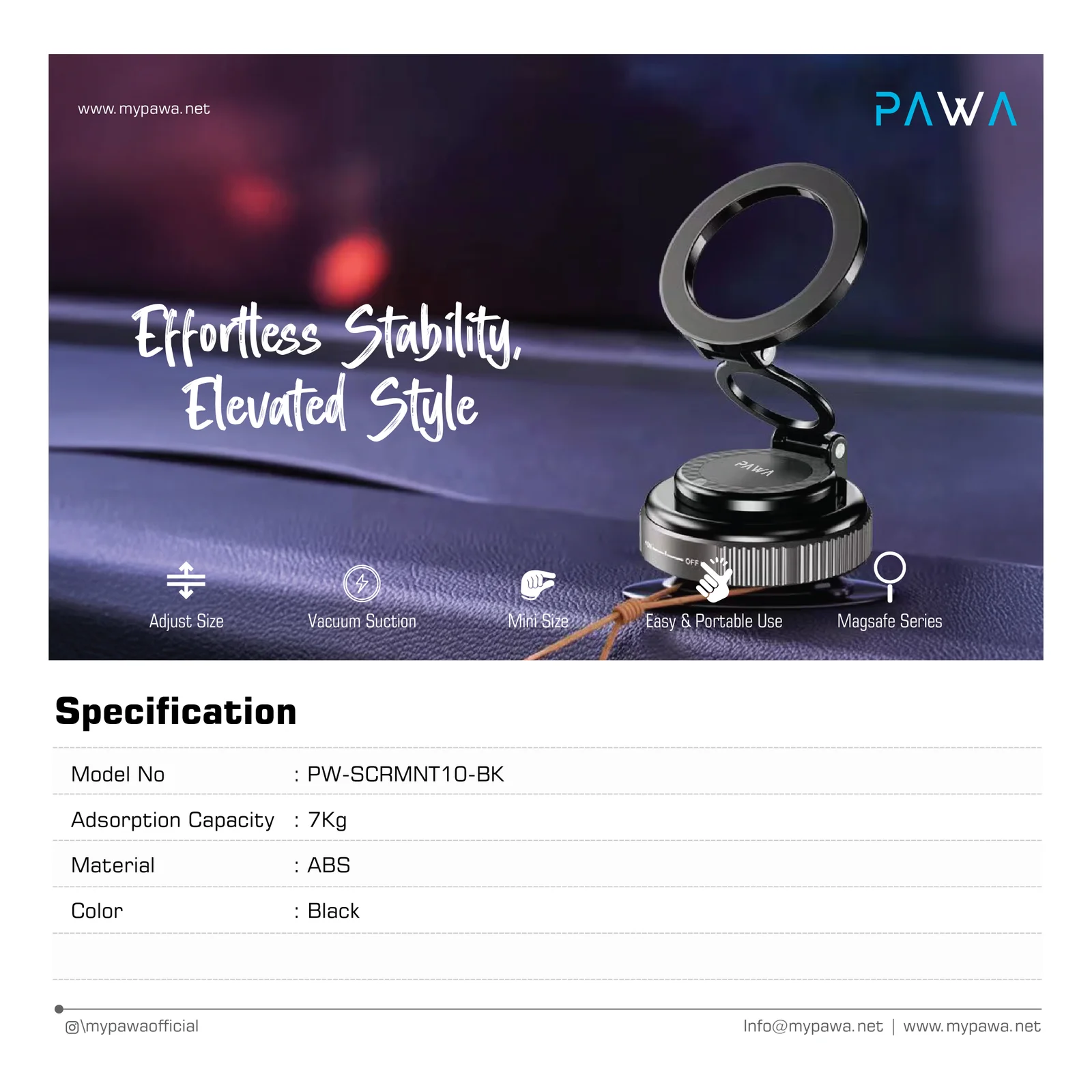 PAWA VACUUM MAGNETIC SUCTION MOUNT WITH 360 ROTATION BLACK PW-SCRMNT10-BK thumbnail 2