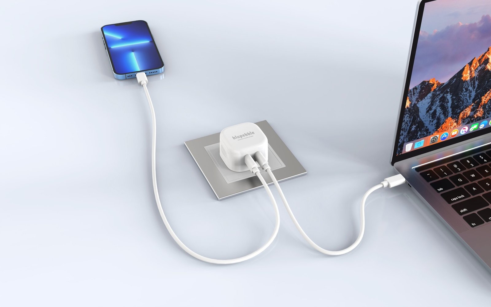 BLUPEBBLE 2 PORT PD GAN FAST CHARGER 65W WHITE BP-PD65GANUK-WH thumbnail 2