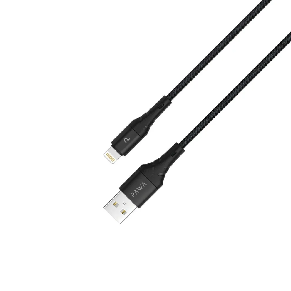 PAWA NYLON BRAIDED 2.4A QUICK CHARGING 2M BRAIDED DATA CABLE LIGHTNING BLACK PW-2BDATOL-BK