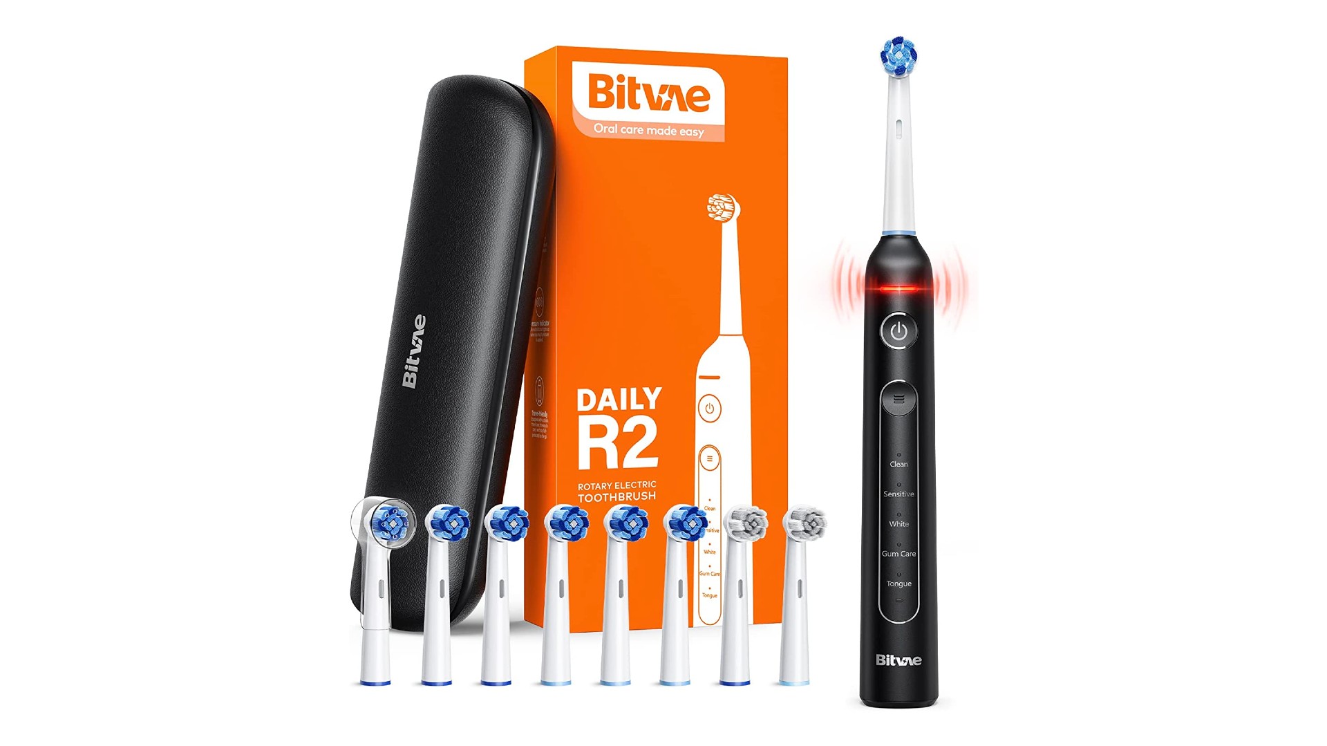BITVAE TOOTH BRUSH WITH 8 HEADS +1 TRAVEL CASE  AND 1 HEADCAP BLACK BV-R2