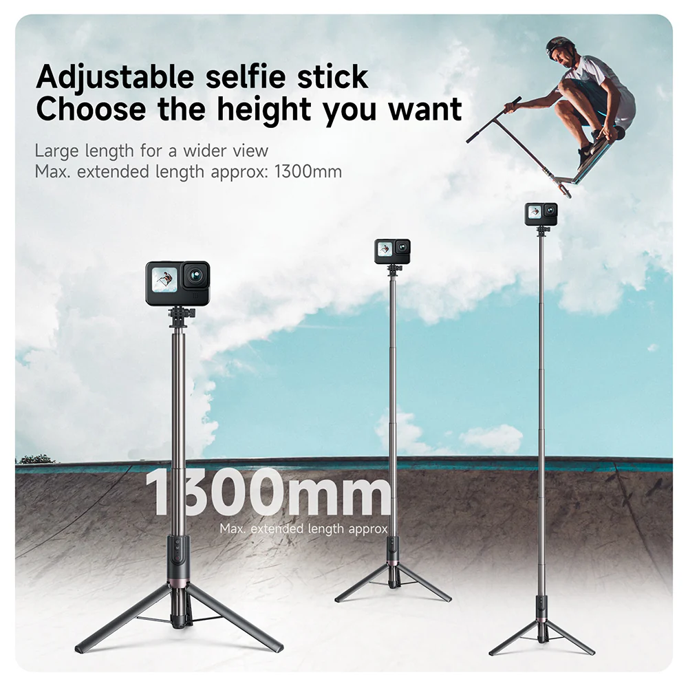 TELESIN 1.3M SELFIE STICK TRIPOD WITH REMOTE CONTROL TE-RCSS-003 thumbnail 10