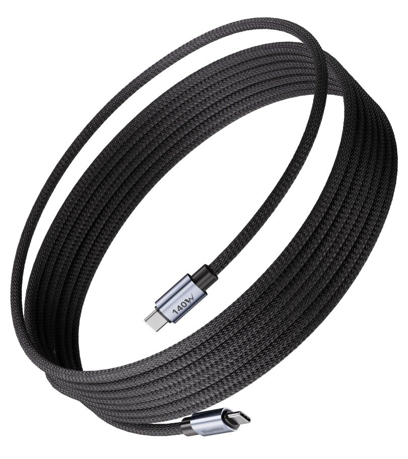 BLUPEBBLE POWERFLOW 140W USB-C TO USB-C BRAIDED CABLE 3M BLACK BP-PFUSBC3BR140W-BK