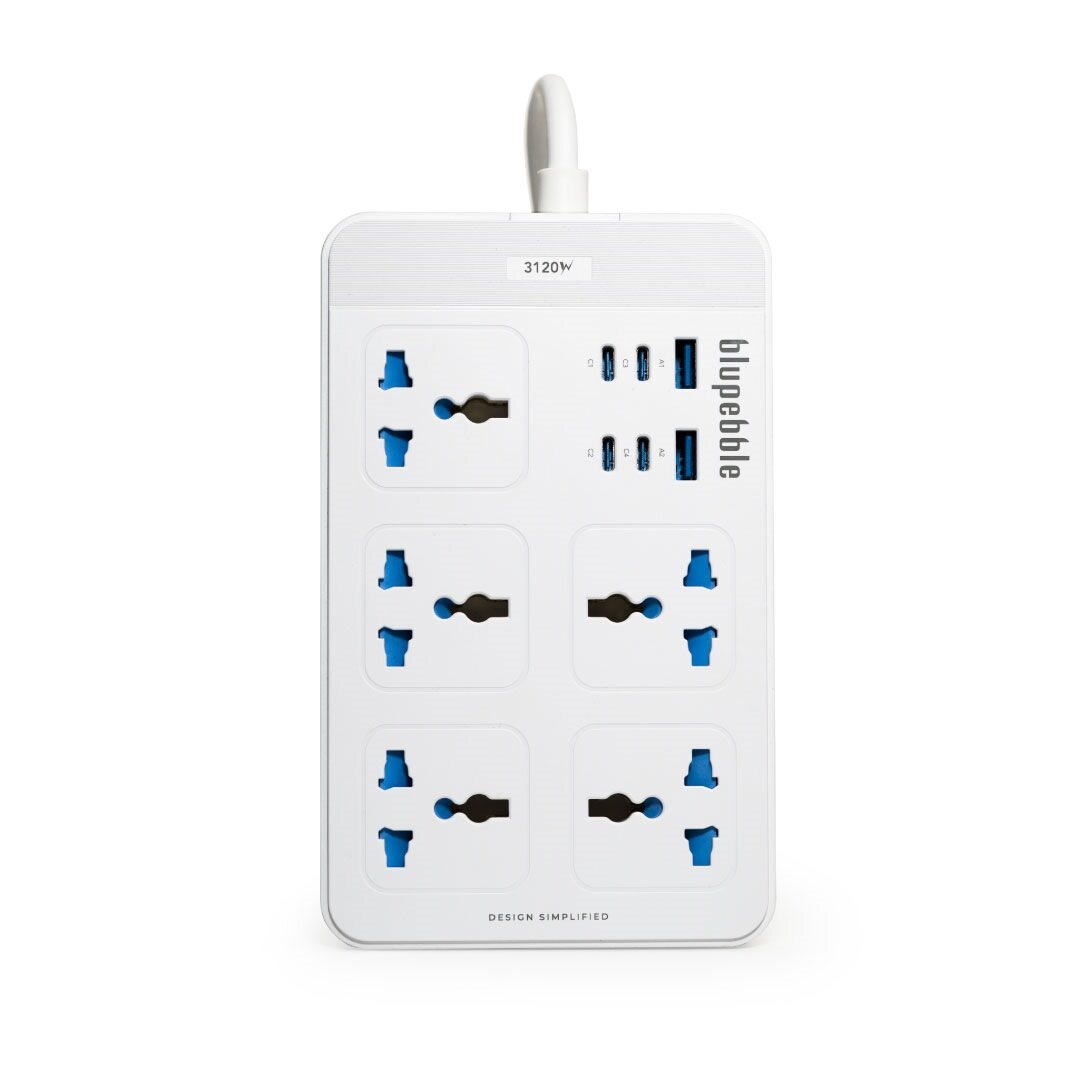 BLUPEBBLE SURGE PROTECTOR 11 IN 1 UNIVERSAL POWER HUB 3120W 4 USB C 2M WHITE BP-PSTRIP11-WH